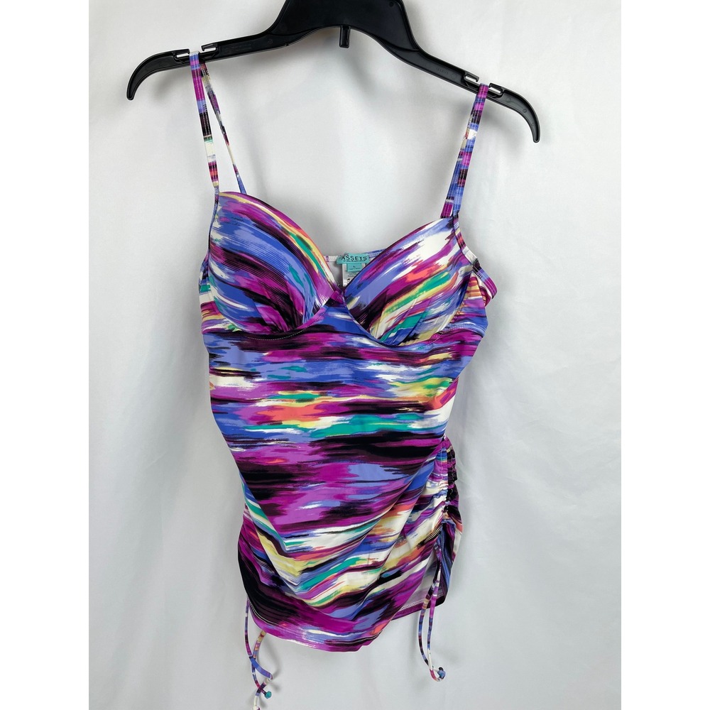 Love Your Assets by Sara Blakely Swimsuit Large Purple Tankini Swim Cinched Side